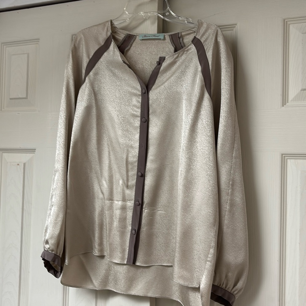 Geren Ford Silk Blouse Top Silver  Champagne Purple Minimalist Peasant Lagenlook